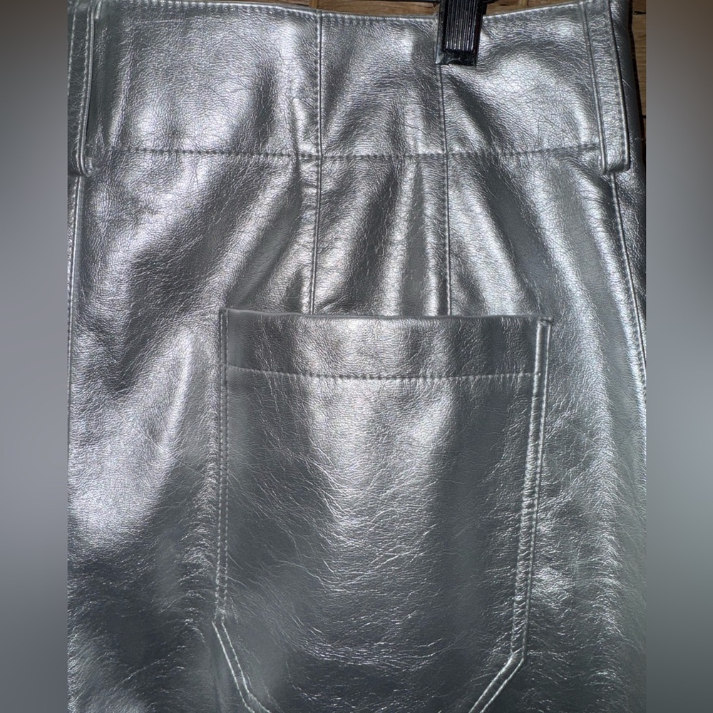 New Anthropologie The Colette Cropped Wide Leg Pants Maeve Faux Leather Silver - Picture 2 of 5